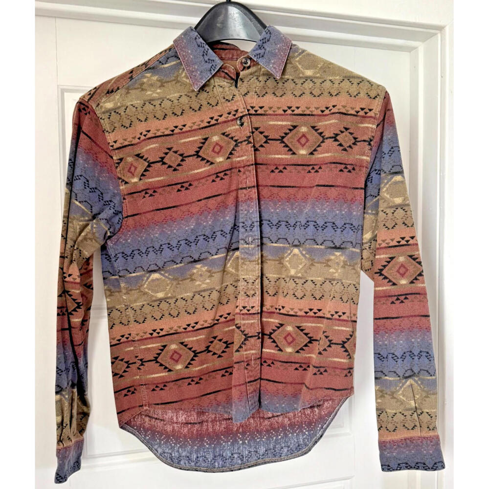 Cabela's Chamois Shirt Women's  Size S Aztec Southwestern Deerskin, Long Sleeve